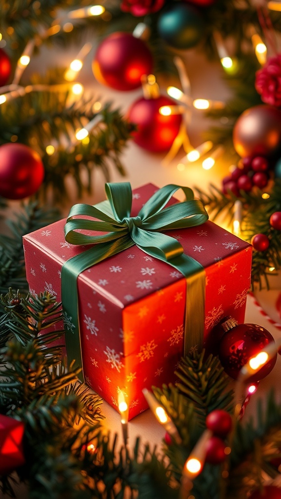 Thoughtful Christmas Gift Ideas from Your Boyfriend A wrapped Christmas gift box with holiday decorations.